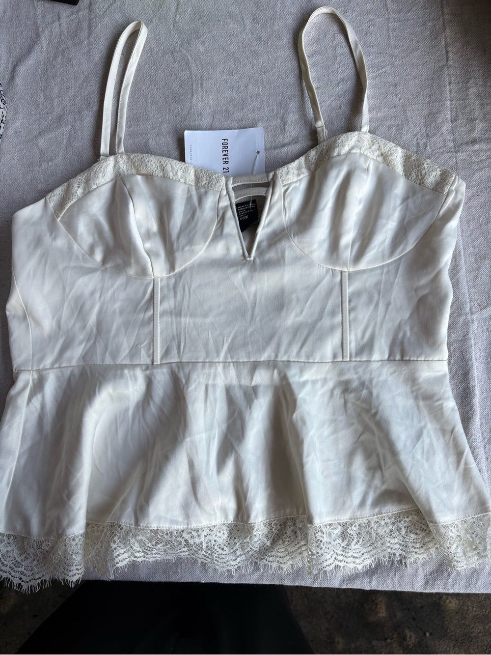 Forever 21 Ivory Lace-Trim Peplum Cami